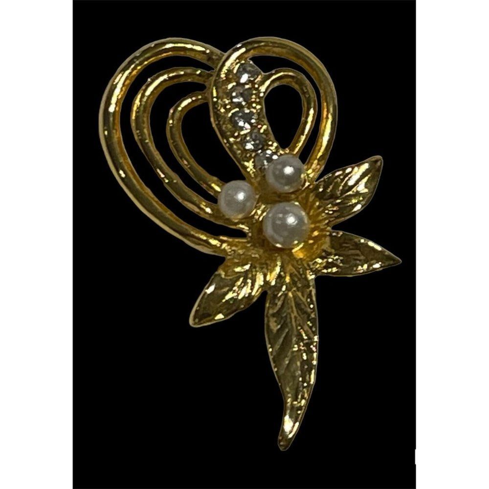 Vtg Christmas Point Pin Brooch Christmas Holiday Holly Floral Faux Pearl